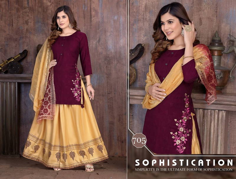 Golden Creamy 1 New Latest Ethnic Wear Kurti Skirt With Dupatta
Collection